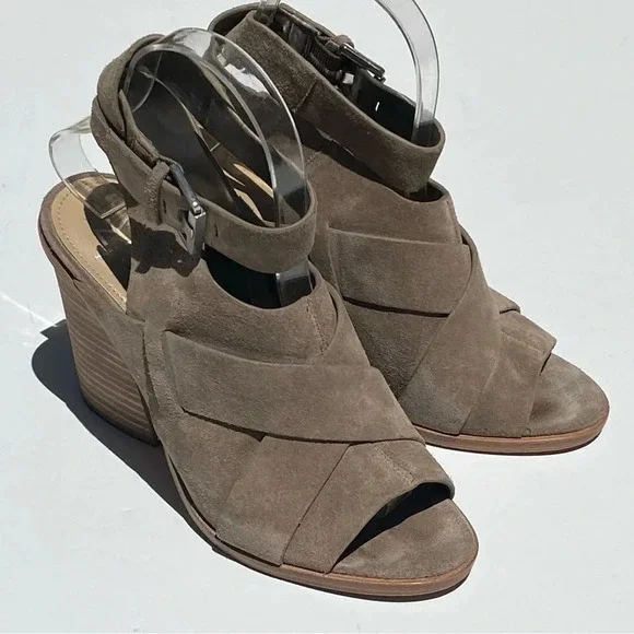 MARC FISHER Women’s Suede Valen peep toe sandals booties adjustable ankles 7.5 - Picture 3 of 8